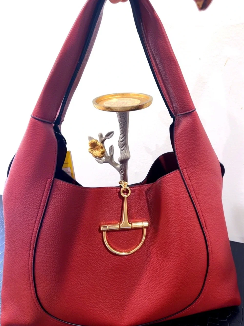 Women's Burgundy Hobo Bag with Gold Accent